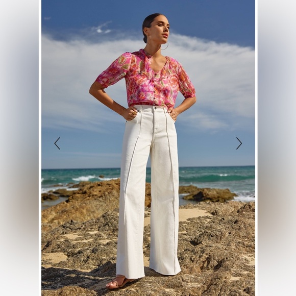 Johnny Was The Braided Wide Leg Jeans White 30 - Picture 1 of 8